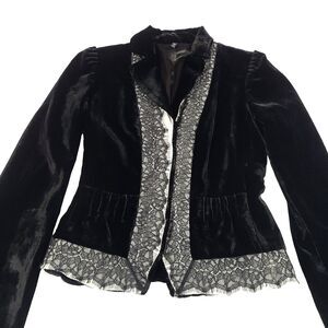 Tahari Velvet Silk Blazer Lace S White & Black victorian Goth Regency Jacket